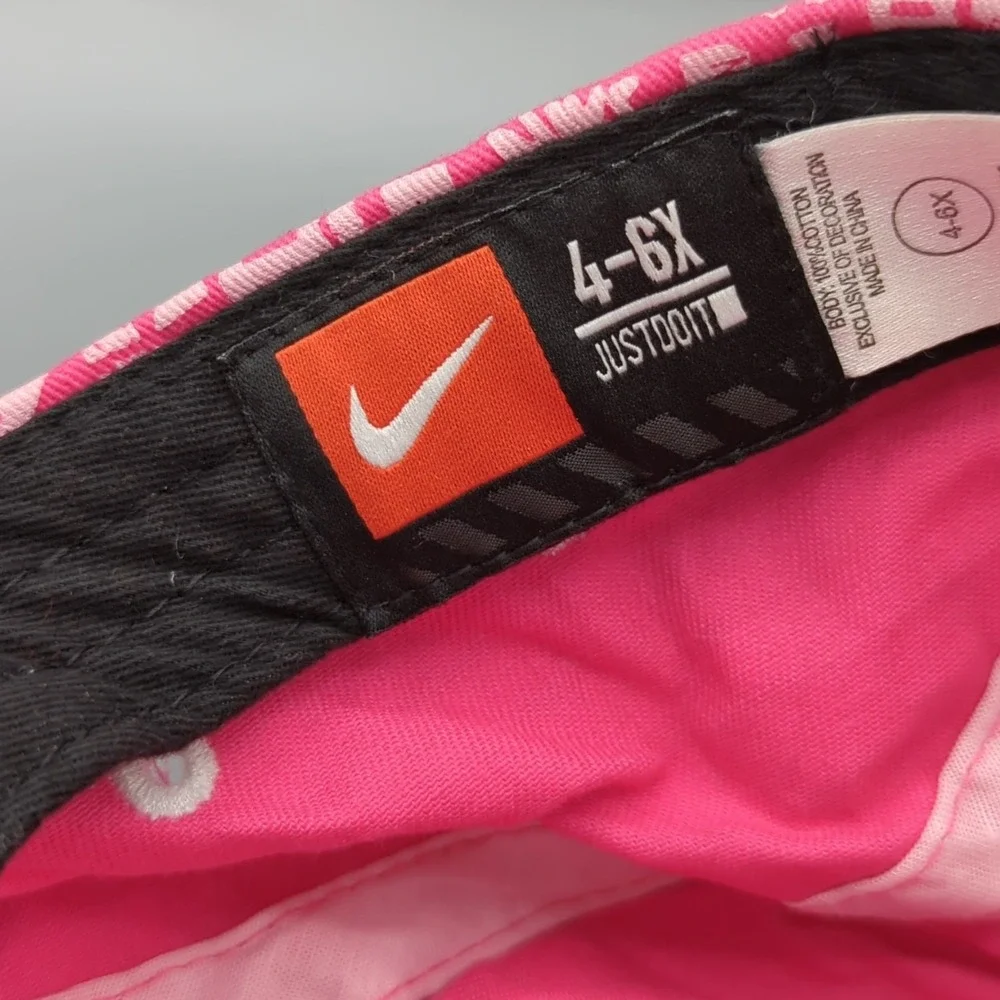 Nike Girls Adjustable Hat 5 Panel Cap Size 4-6X Pink Graphic White Swoosh